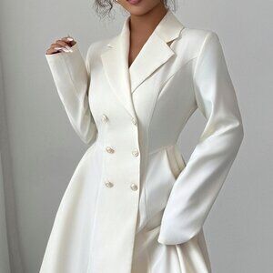 Double-Breasted Blazer Dress with Pleated Detail | New Elegant Dress